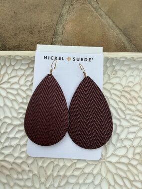 Nickel & Suede Wine 🍷 Teardrop Medium Earrings